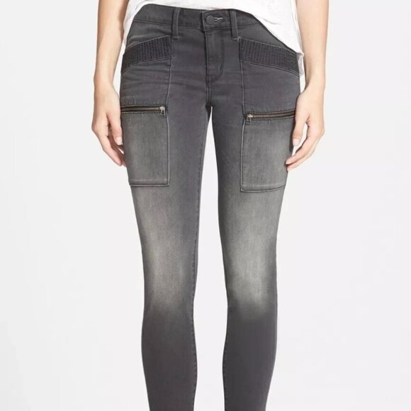Treasure & Bond Moto Skinny Ankle Jeans Hand Sanded Charcoal Wash Stretch Denim - Picture 1 of 9